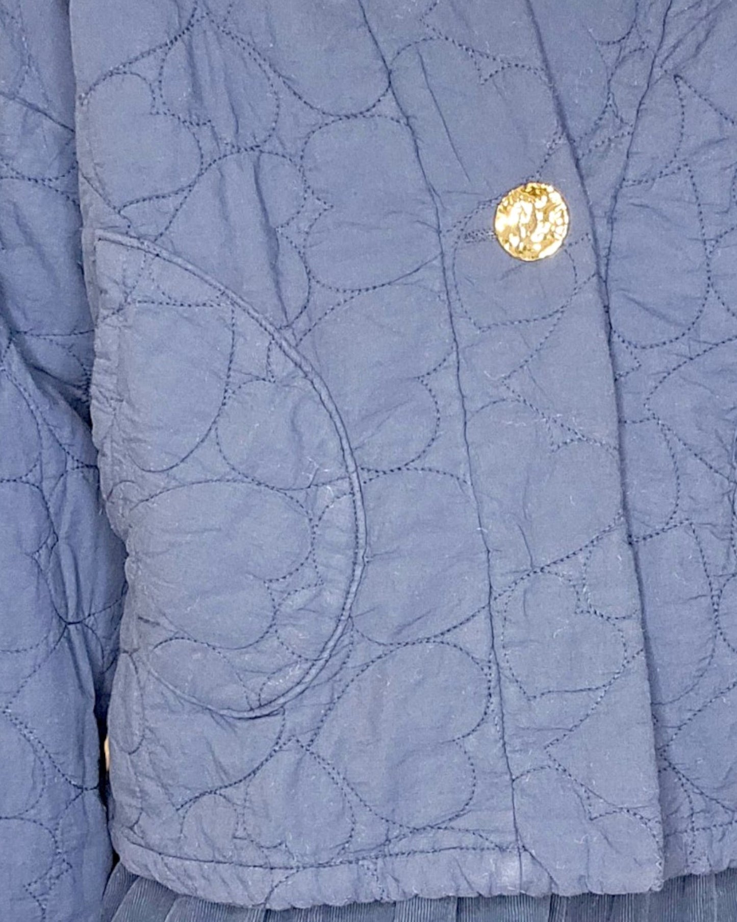 Navy Love Heart Gold Button Quilt Jkt