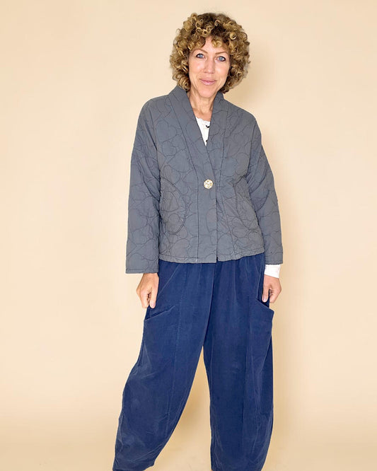 Grey Love Heart Gold Button Quilt Jkt