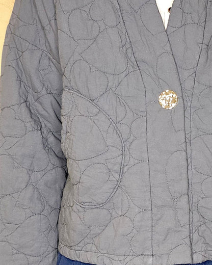 Grey Love Heart Gold Button Quilt Jkt