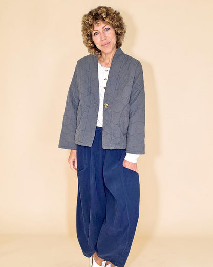 Grey Love Heart Gold Button Quilt Jkt