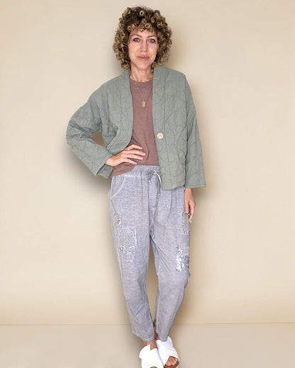 Forest Love Heart Gold Button Quilt Jkt