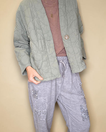 Forest Love Heart Gold Button Quilt Jkt