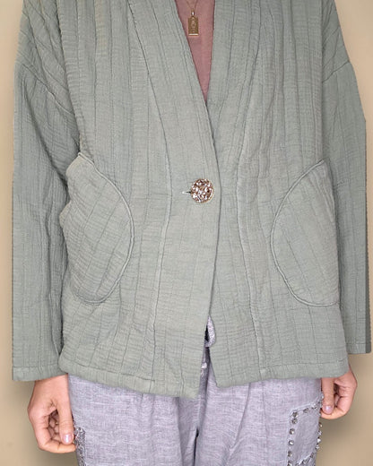 Forest Cotton Gauze Kimono-Gold Button