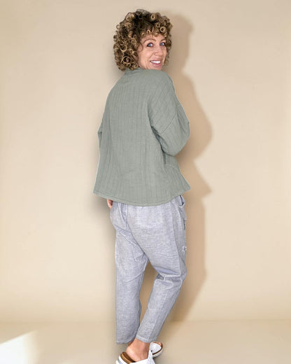 Forest Cotton Gauze Kimono-Gold Button