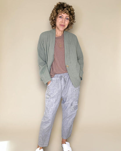 Forest Cotton Gauze Kimono-Gold Button