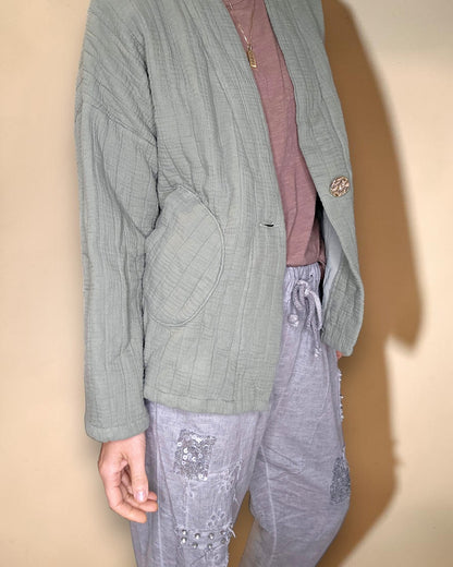Forest Cotton Gauze Kimono-Gold Button
