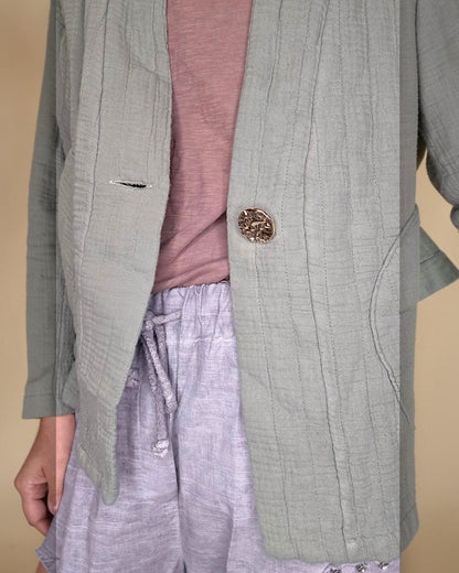 Forest Cotton Gauze Kimono-Gold Button