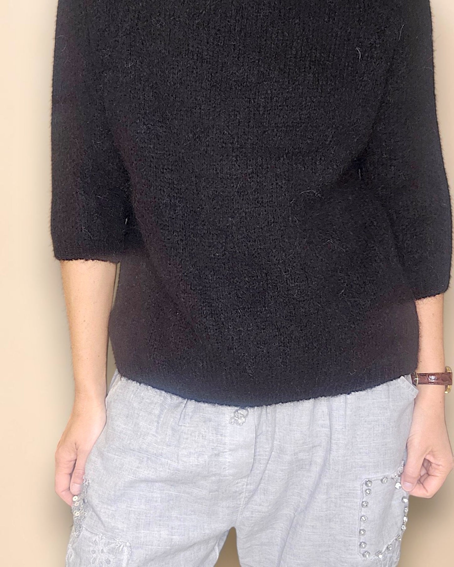Black Crewneck Mohair Blend Sweater