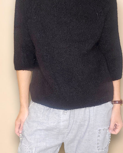 Black Crewneck Mohair Blend Sweater