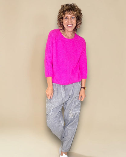Fluoro Pink Crewneck Mohair Blend Sweater