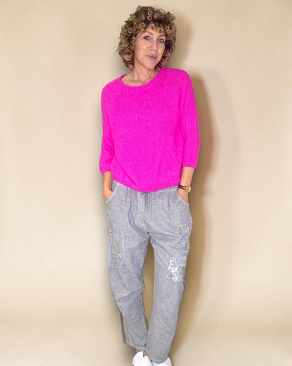Fluoro Pink Crewneck Mohair Blend Sweater