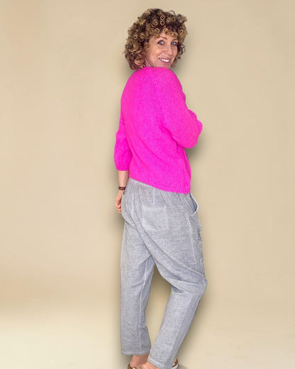 Fluoro Pink Crewneck Mohair Blend Sweater