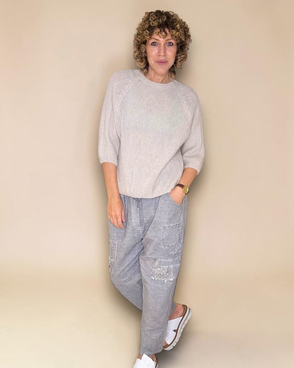 Beige Crewneck Mohair Blend Sweater