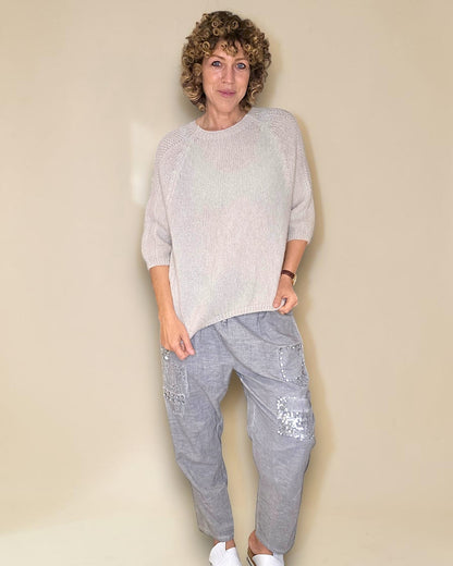 Beige Crewneck Mohair Blend Sweater