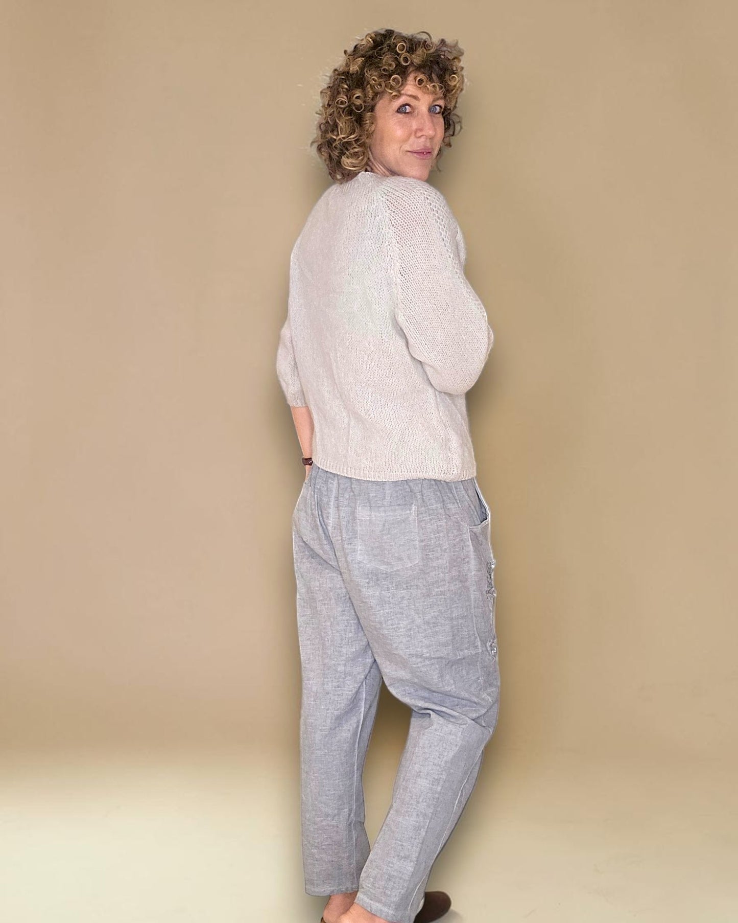 Beige Crewneck Mohair Blend Sweater