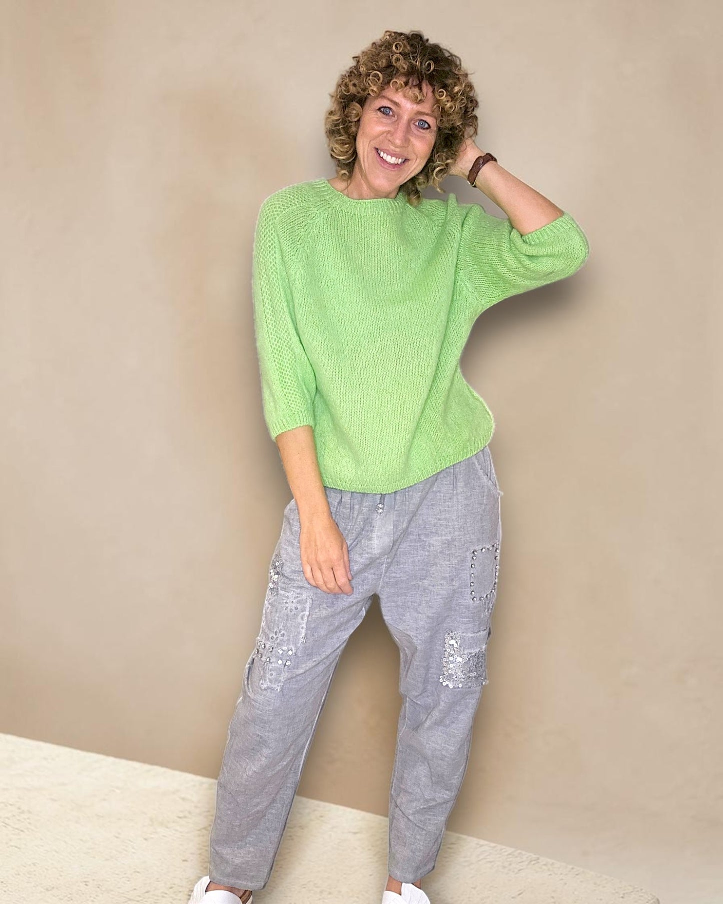 Fluoro Green Crewneck Mohair Blend Sweater