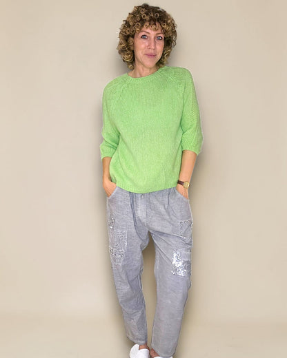 Fluoro Green Crewneck Mohair Blend Sweater