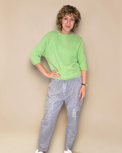 Fluoro Green Crewneck Mohair Blend Sweater