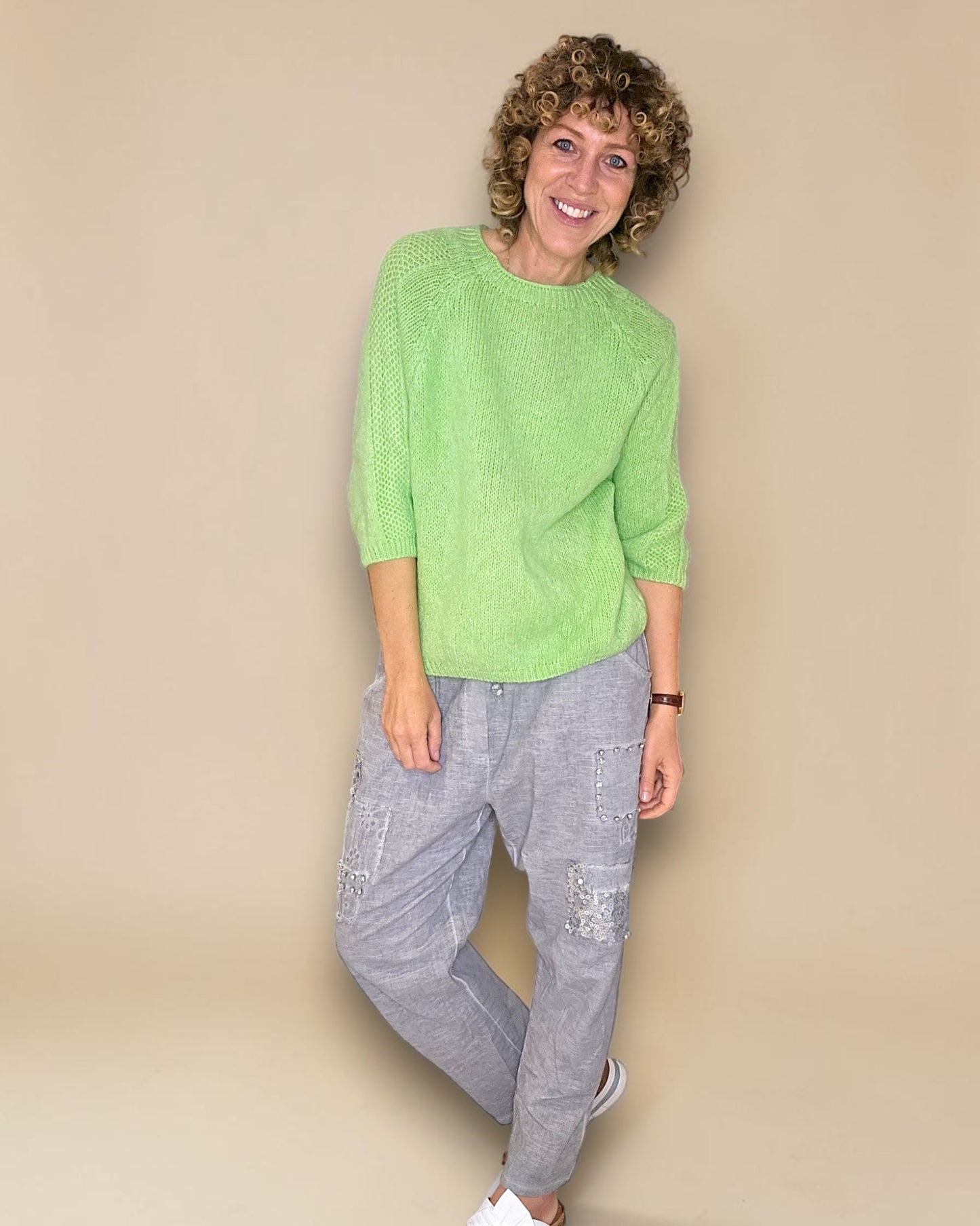 Fluoro Green Crewneck Mohair Blend Sweater