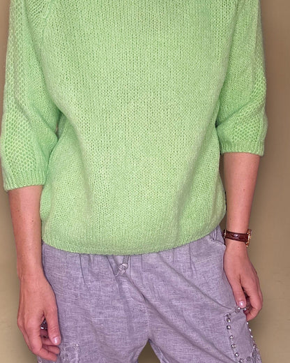 Fluoro Green Crewneck Mohair Blend Sweater