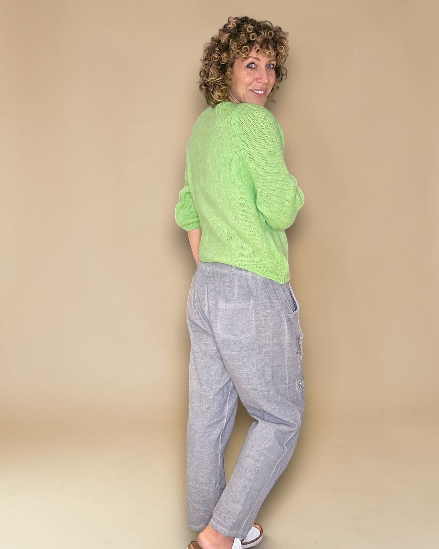 Fluoro Green Crewneck Mohair Blend Sweater