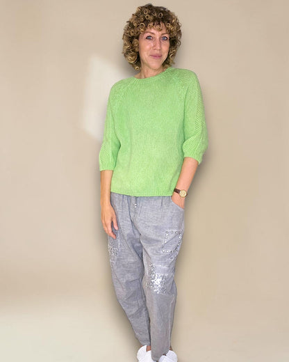 Fluoro Green Crewneck Mohair Blend Sweater