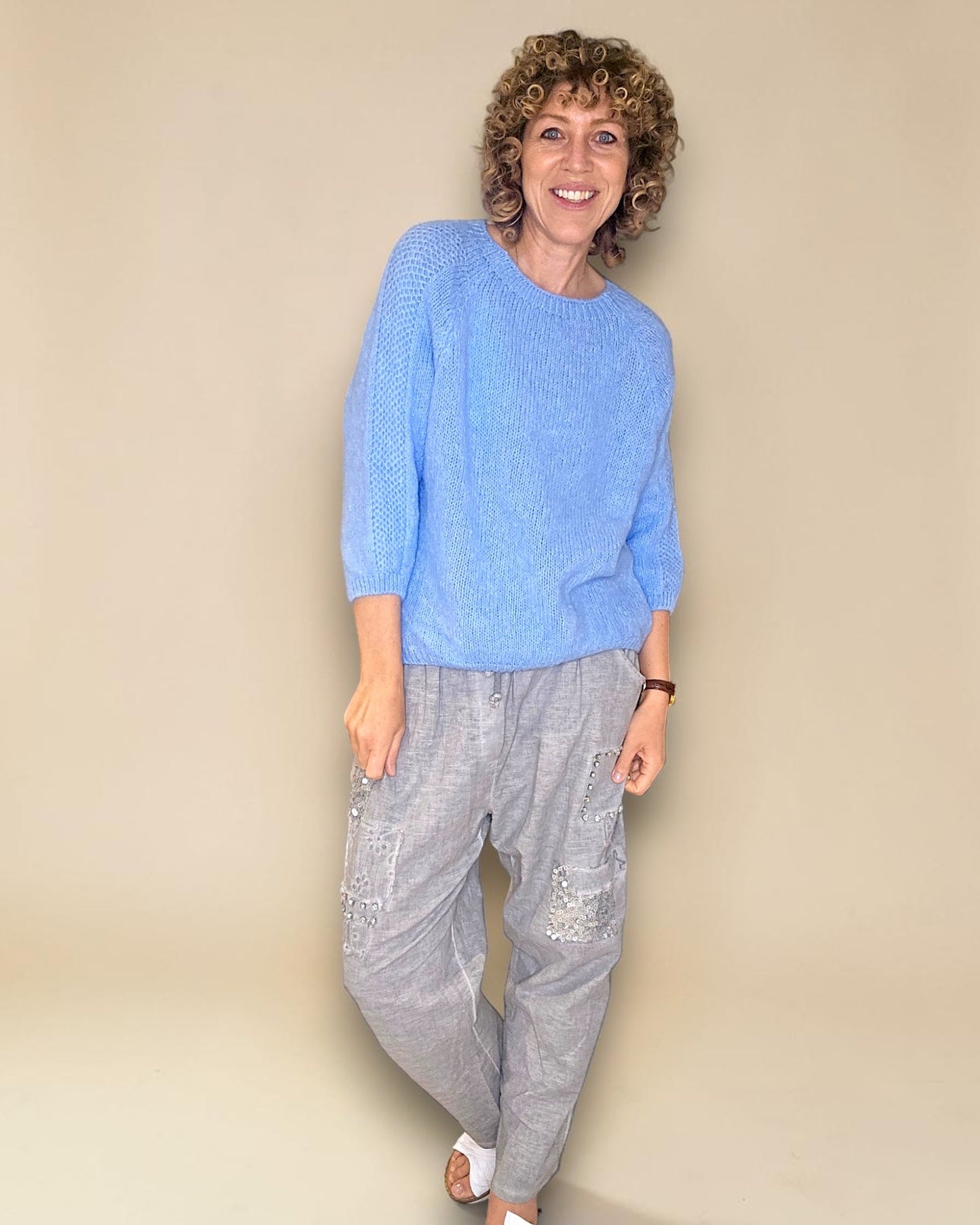Light Blue Crewneck Mohair Blend Sweater