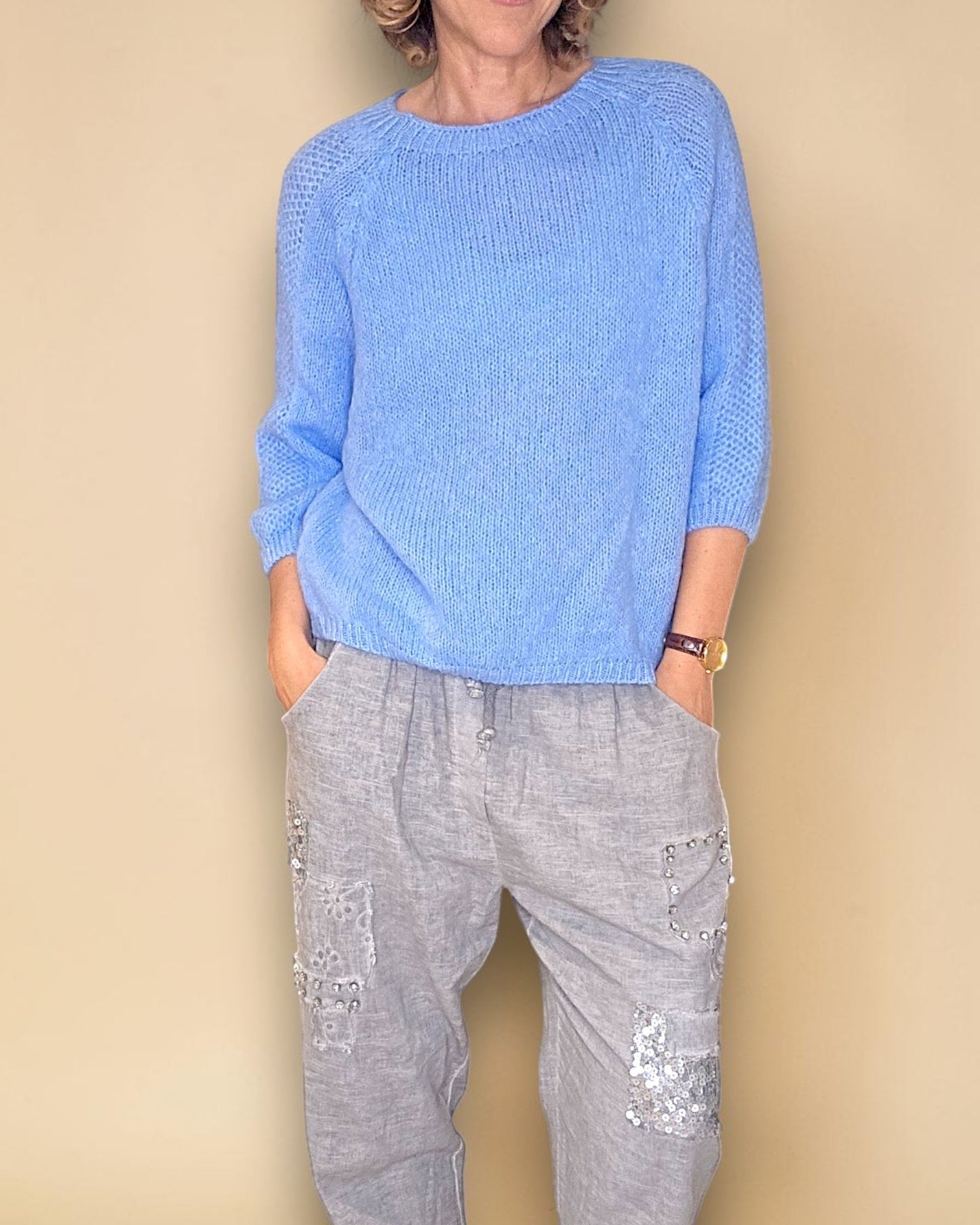 Light Blue Crewneck Mohair Blend Sweater