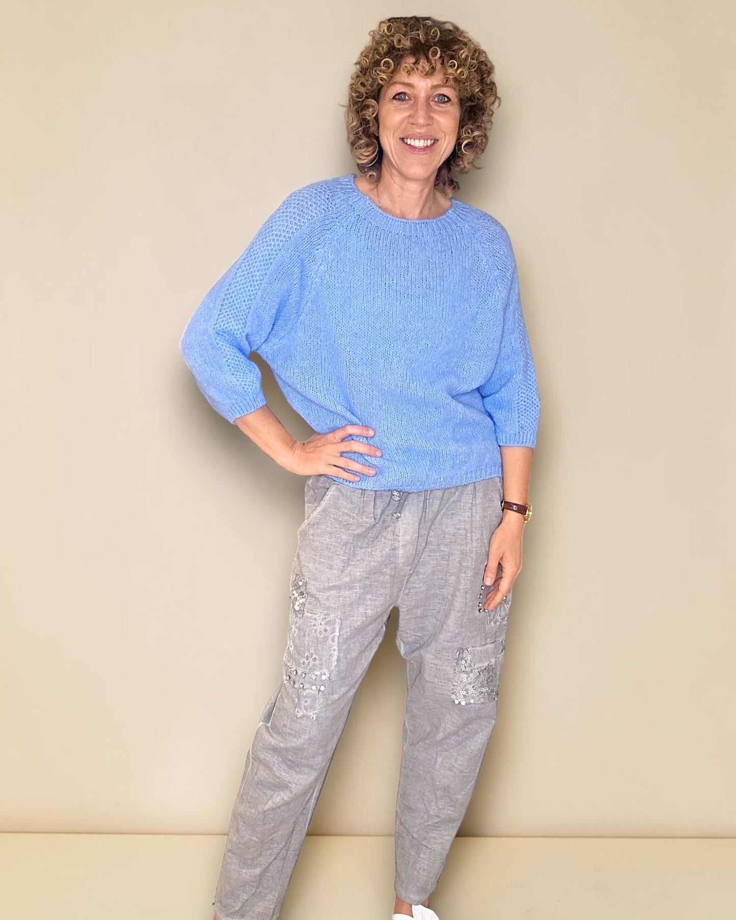 Light Blue Crewneck Mohair Blend Sweater