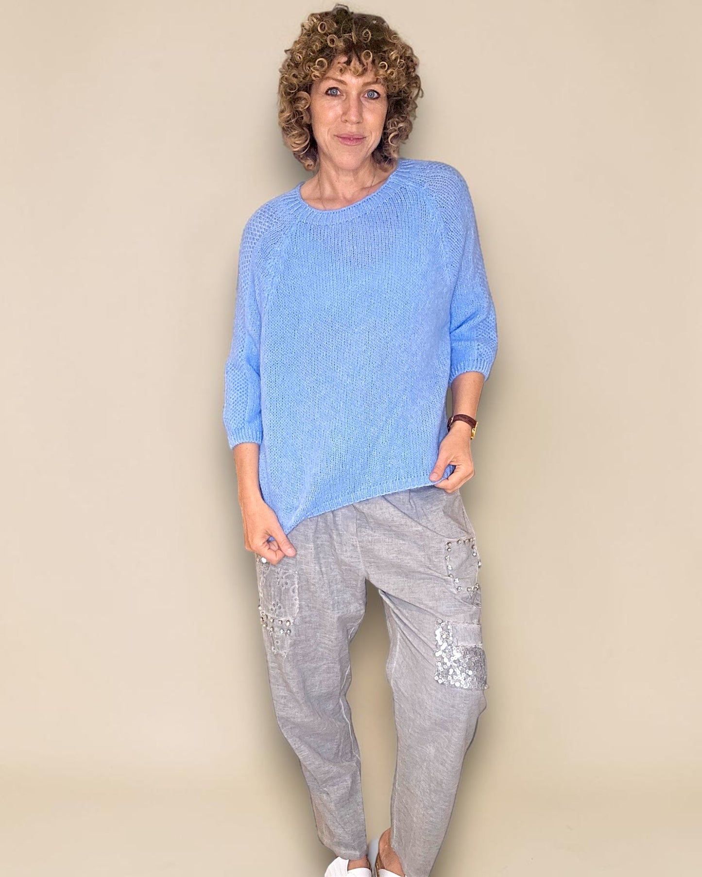 Light Blue Crewneck Mohair Blend Sweater