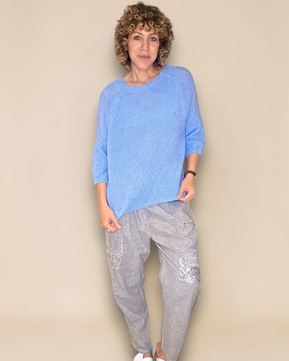 Light Blue Crewneck Mohair Blend Sweater