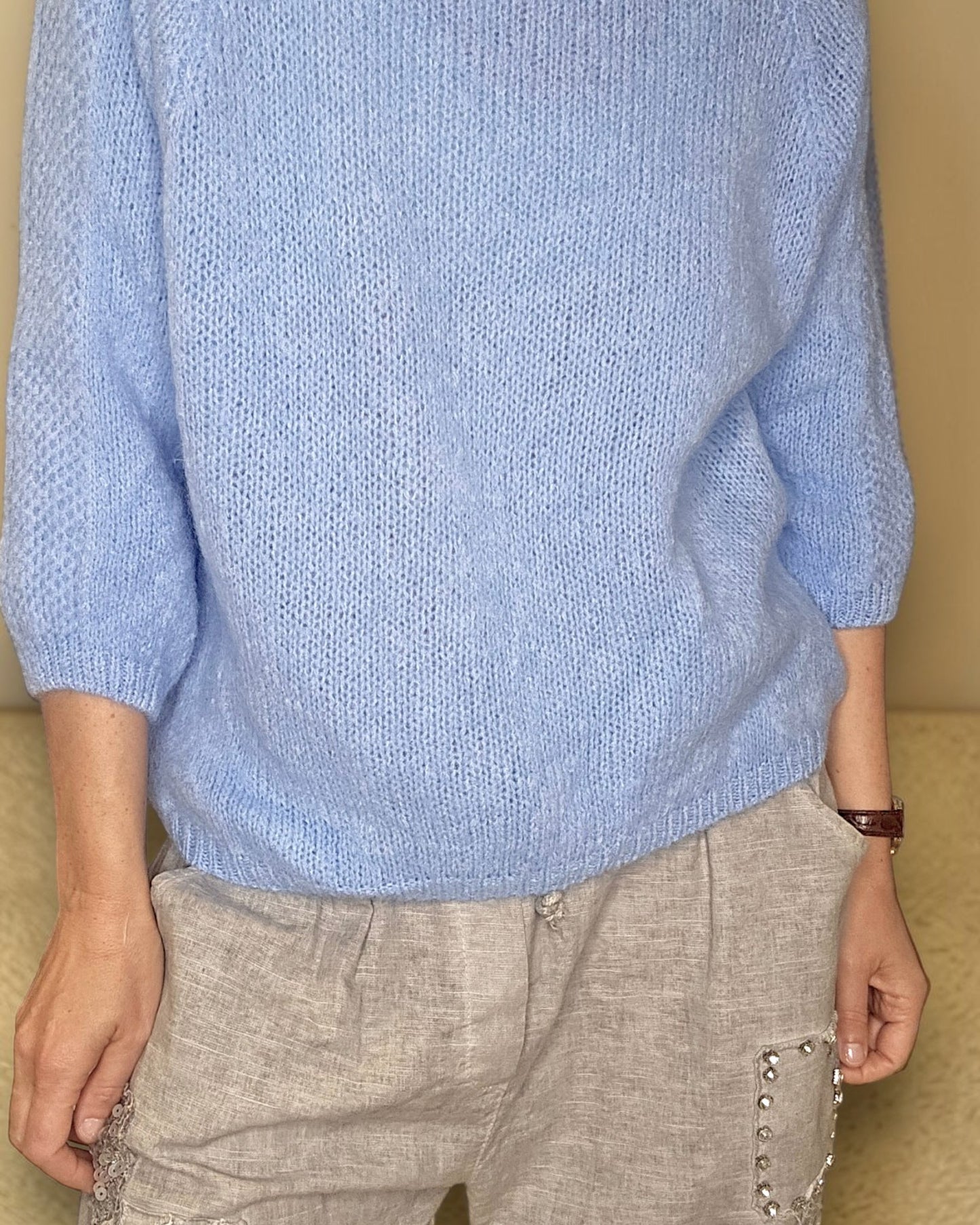 Light Blue Crewneck Mohair Blend Sweater