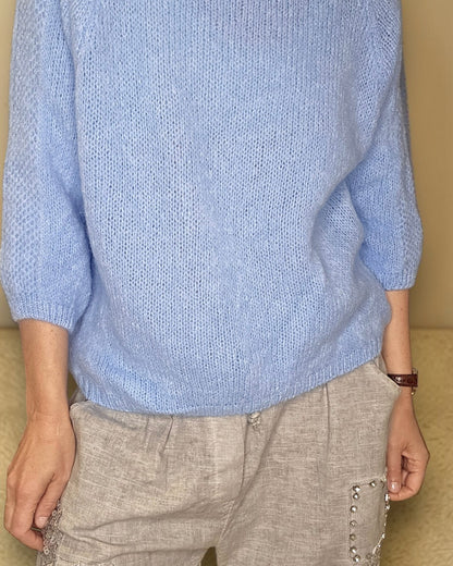 Light Blue Crewneck Mohair Blend Sweater