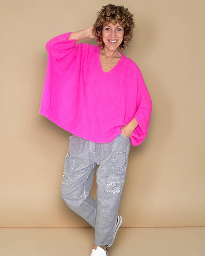 Fluoro Pink Baby Alpaca Blend Batsleeve Knit