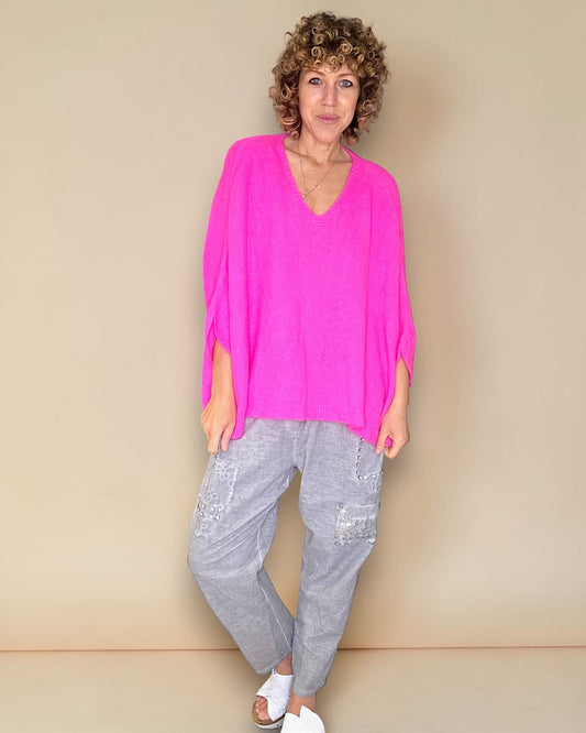 Fluoro Pink Baby Alpaca Blend Batsleeve Knit