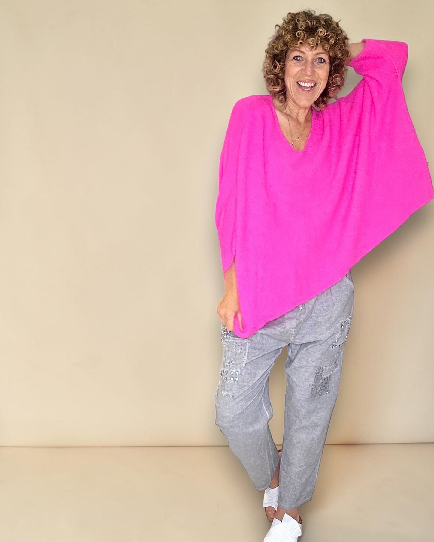Fluoro Pink Baby Alpaca Blend Batsleeve Knit