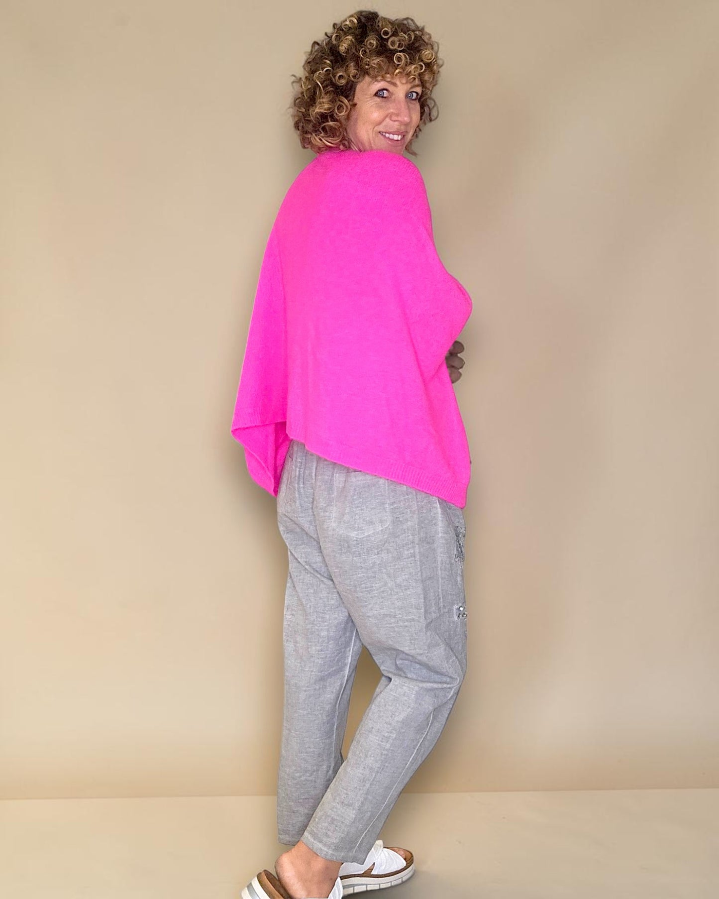 Fluoro Pink Baby Alpaca Blend Batsleeve Knit
