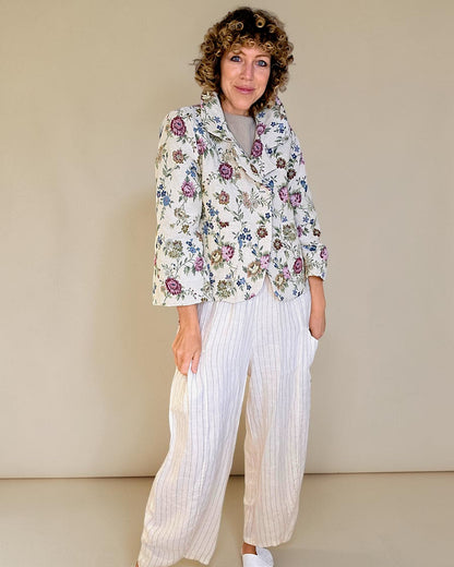 Damask Doily Tapestry Crop Suit Jacket