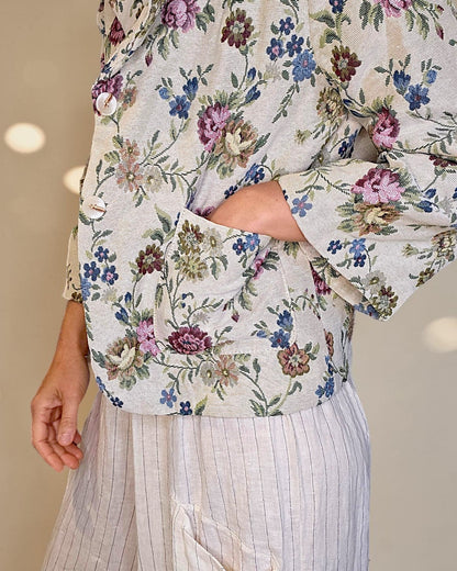 Damask Doily Tapestry Crop Suit Jacket