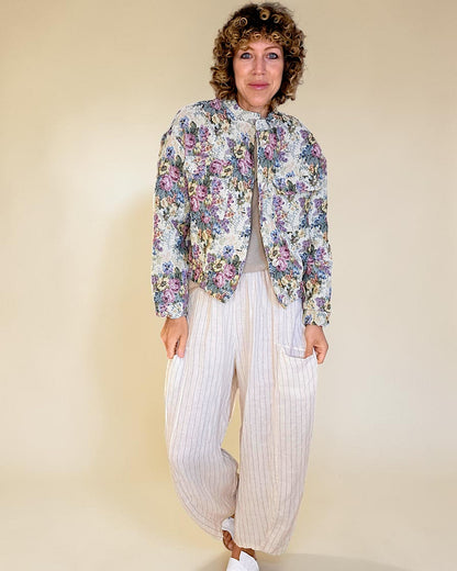 Classic Rose Doily Tapestry Biker Jacket
