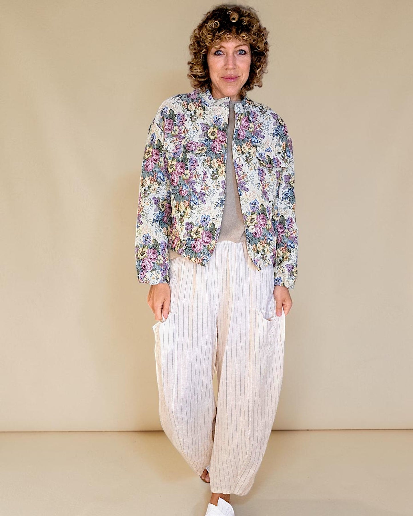 Classic Rose Doily Tapestry Biker Jacket