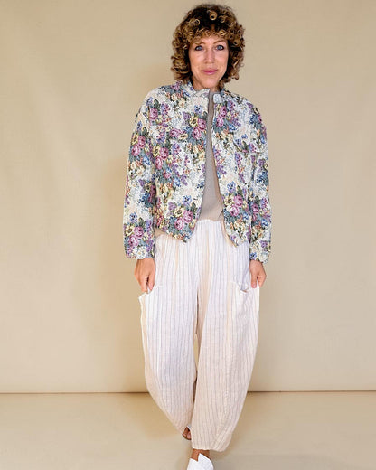 Classic Rose Doily Tapestry Biker Jacket