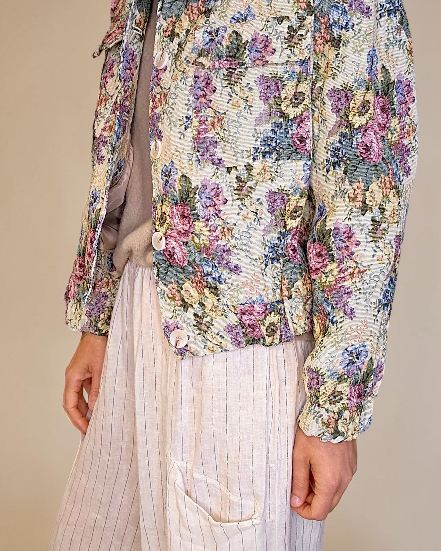Classic Rose Doily Tapestry Biker Jacket