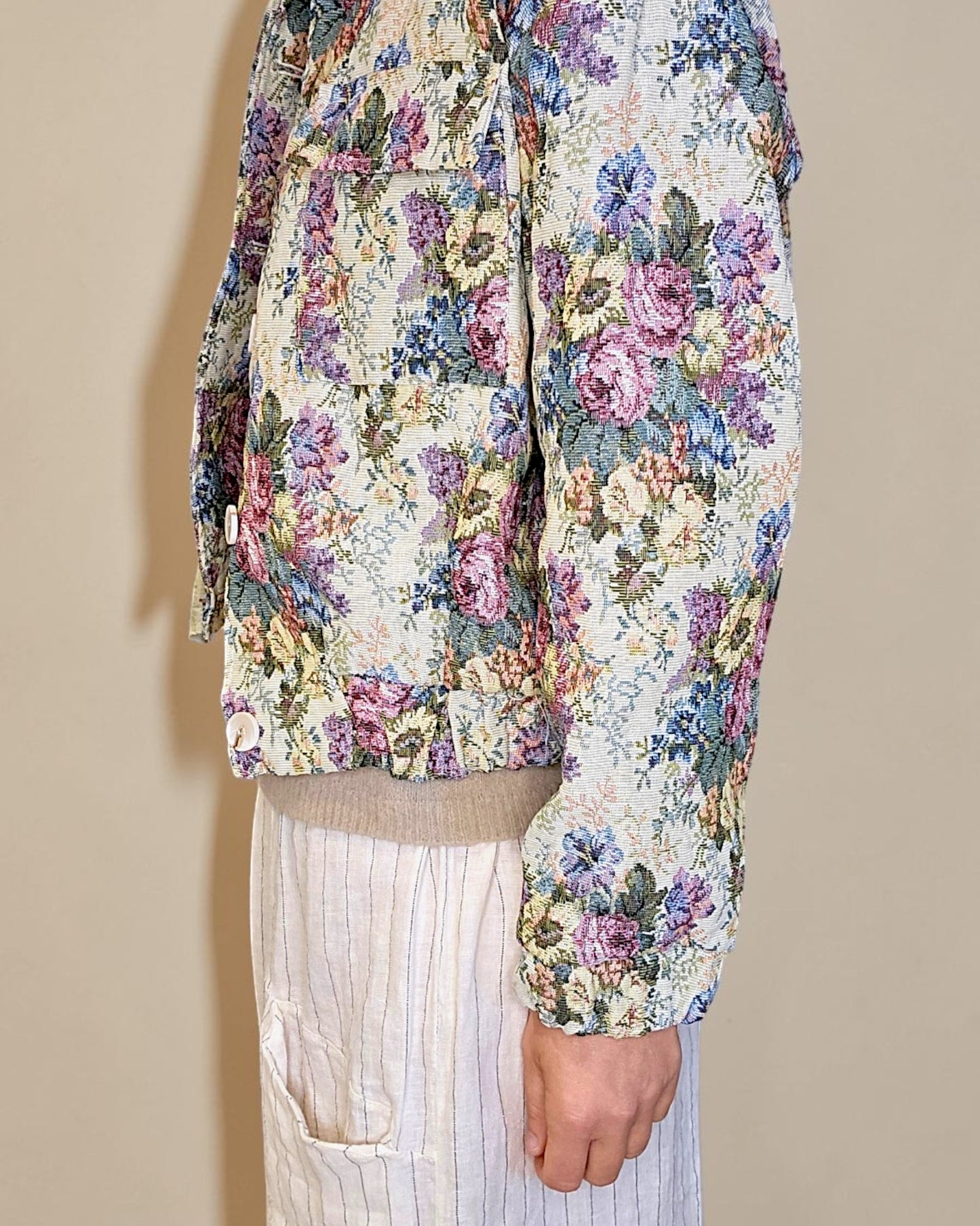 Classic Rose Doily Tapestry Biker Jacket