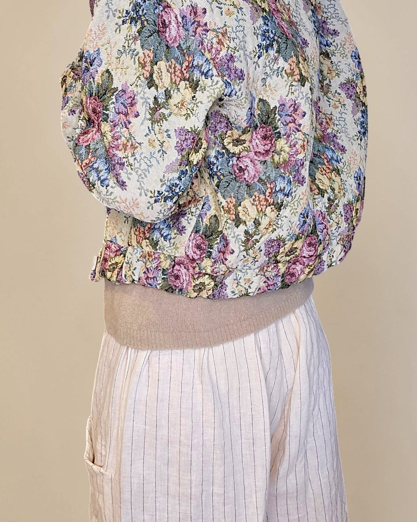 Classic Rose Doily Tapestry Biker Jacket