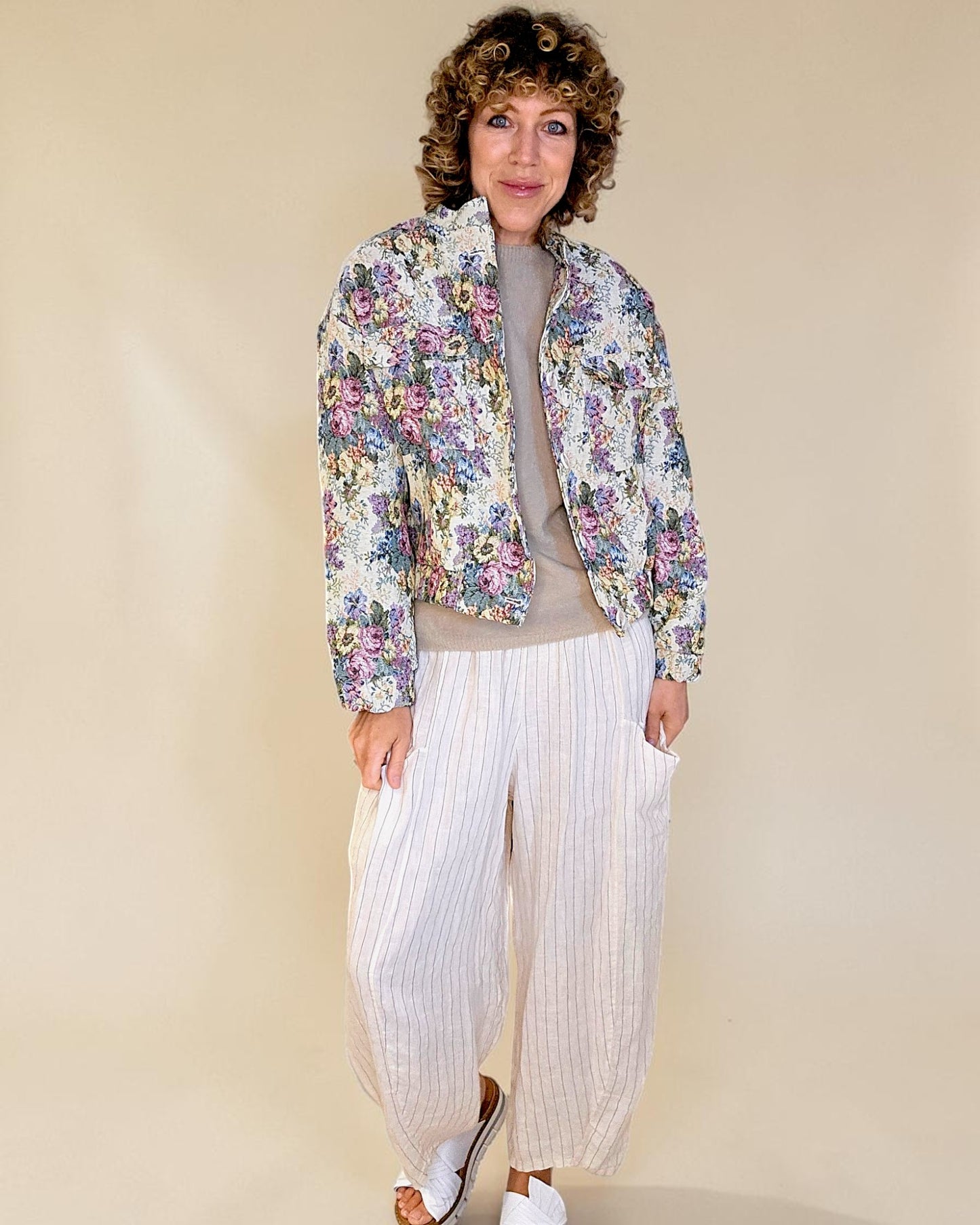 Classic Rose Doily Tapestry Biker Jacket