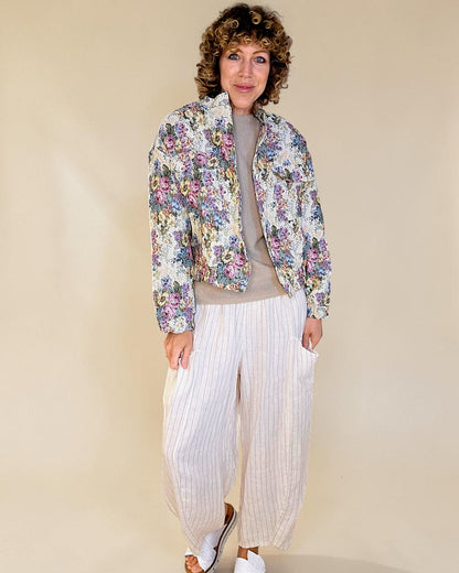Classic Rose Doily Tapestry Biker Jacket