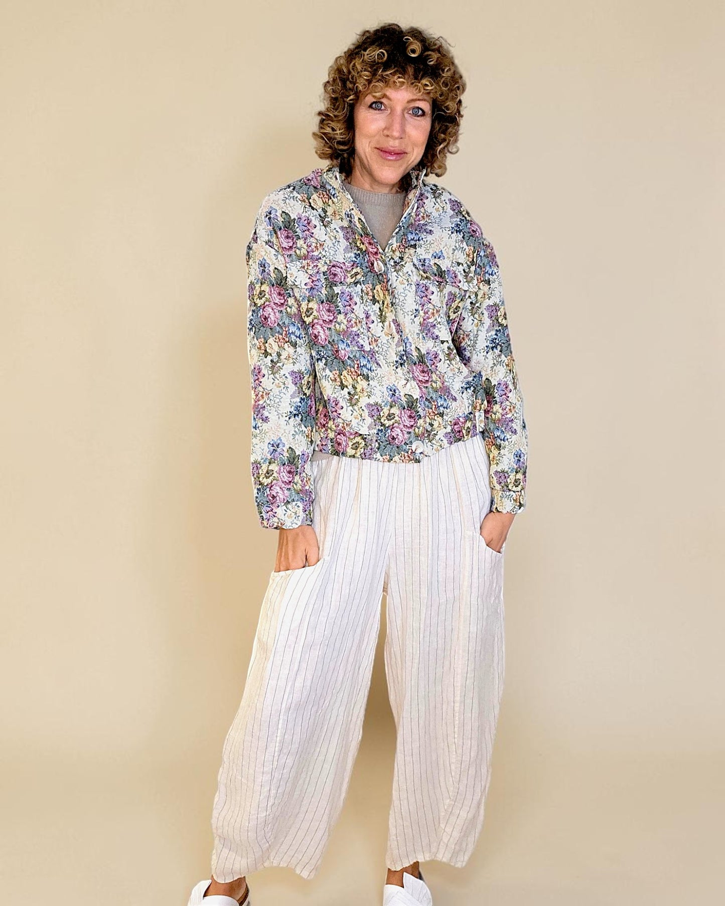 Classic Rose Doily Tapestry Biker Jacket