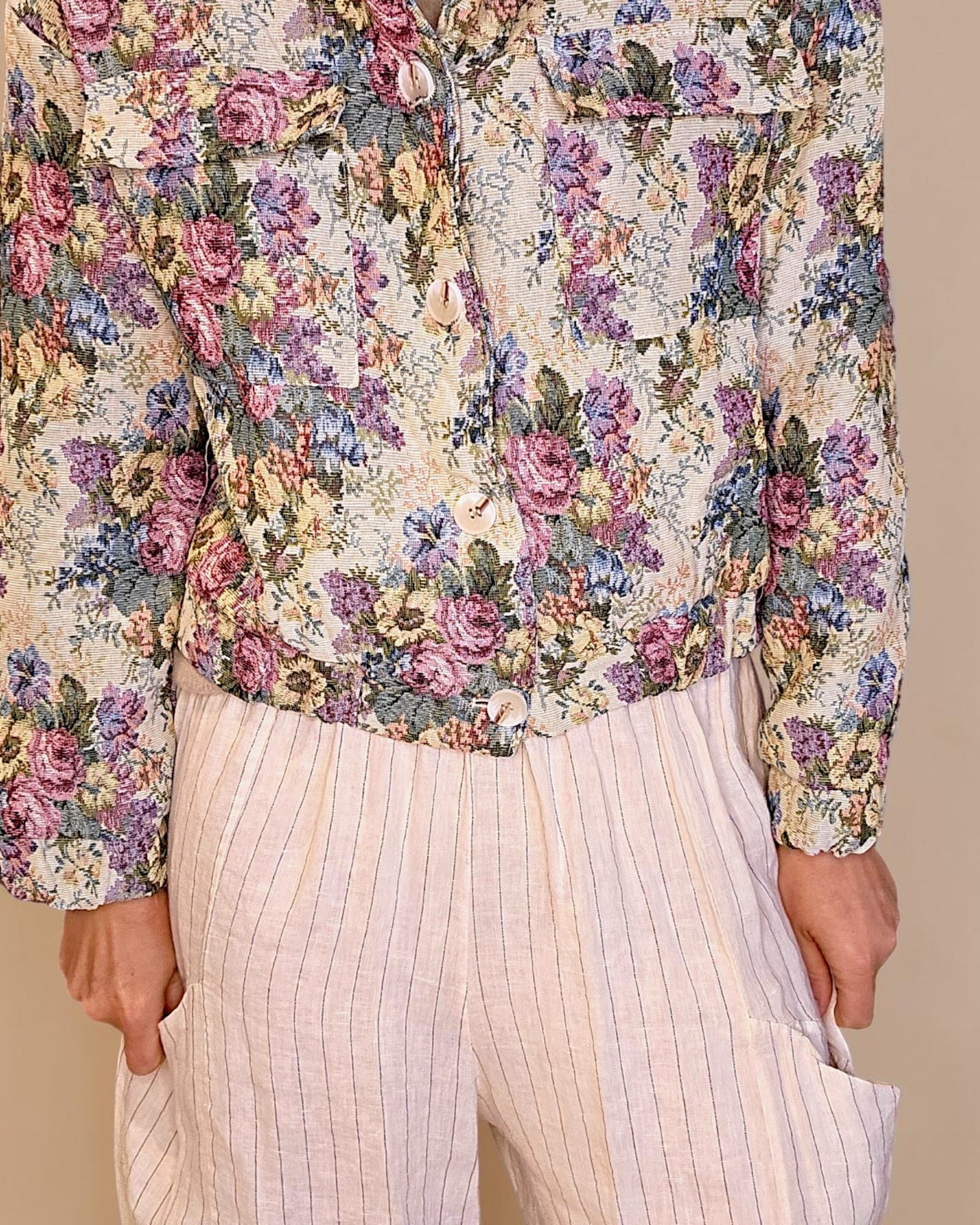 Classic Rose Doily Tapestry Biker Jacket