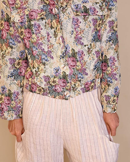 Classic Rose Doily Tapestry Biker Jacket